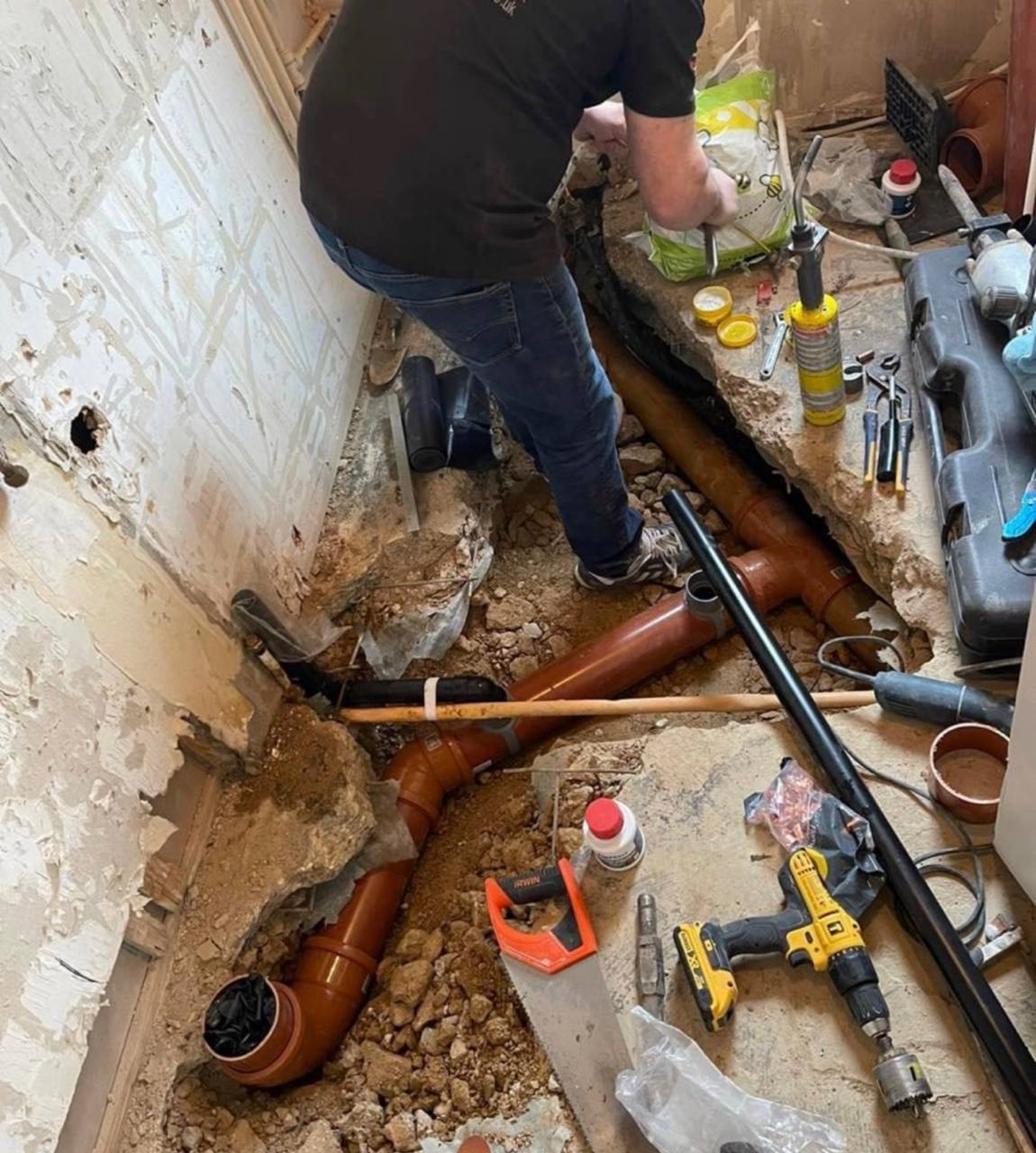 Copper pipework and drainage plumbing project in North London